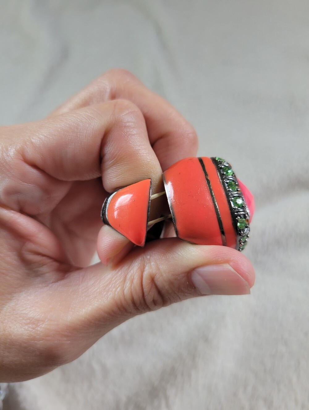 GUC Bold Chunky Mod Coral Pink Cocktail Statement Stretch Ring (US 7.5) - Picture 8 of 15